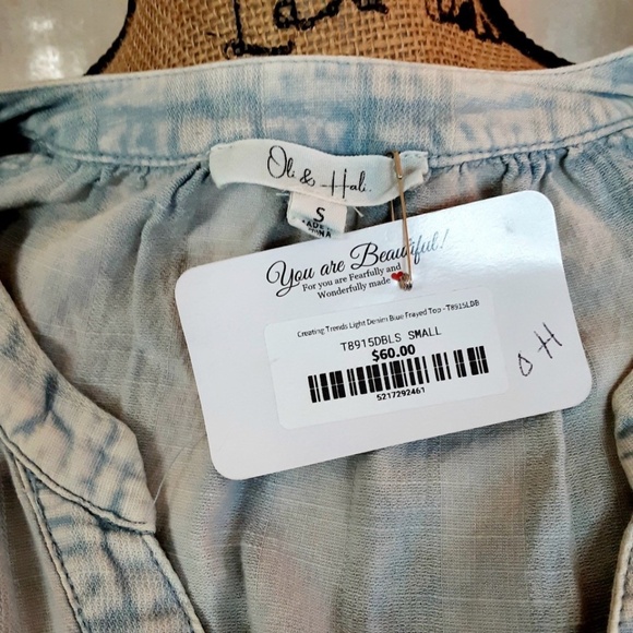 NWT Oli & Hali Oversized Boho Top Dolman Sleeve Acid Wash Denim Blue Raw Hem - Picture 8 of 14